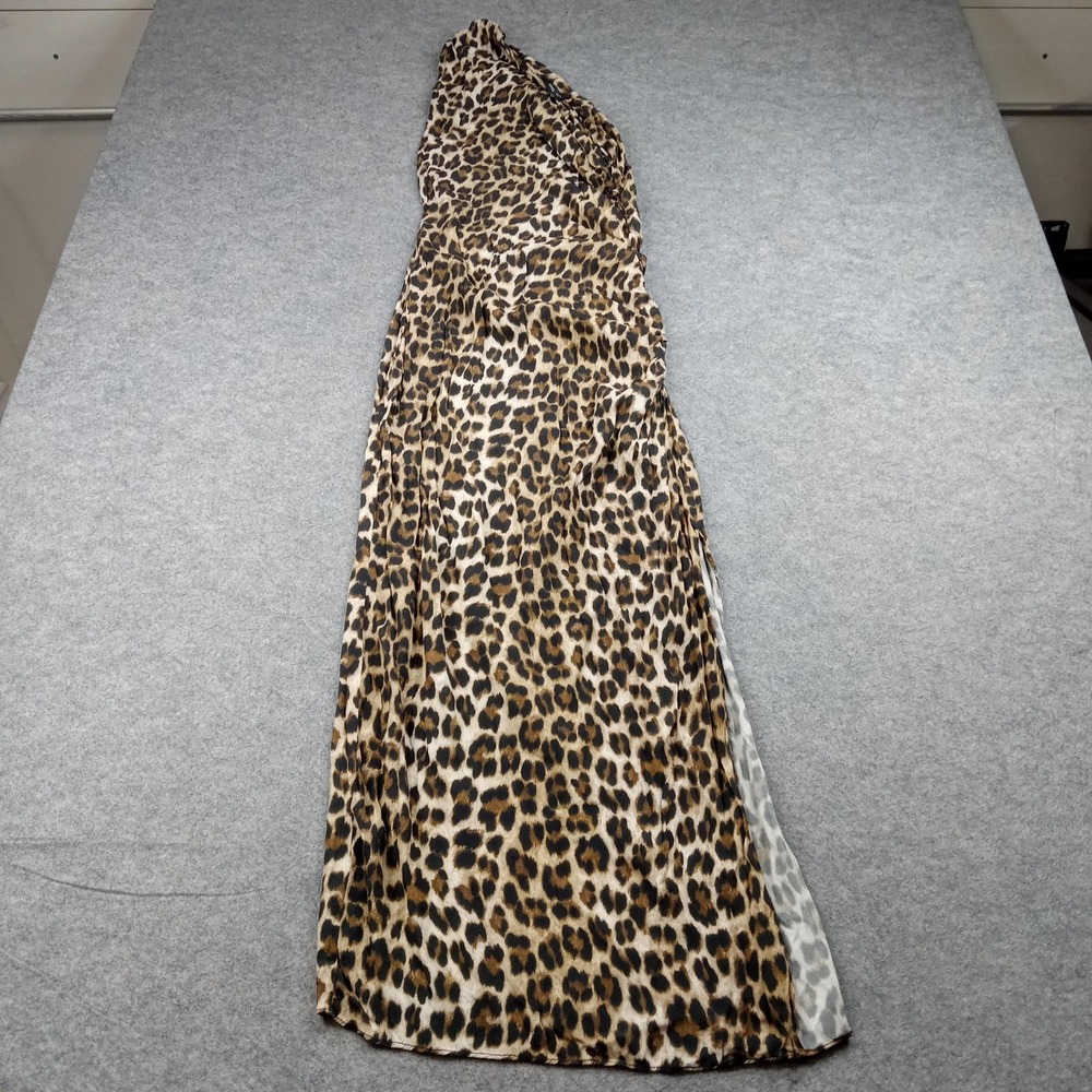 MNG Dress Womens‎ 4 Brown Leopard Print One Shoulder Maxi Viscose Cocktail